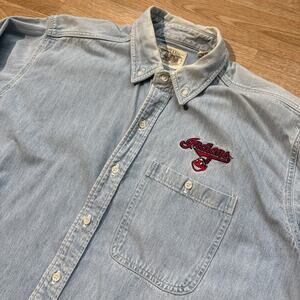 Vintage Cleveland Indians Blue Denim Button Down Shirt Bulluck & Hayes 90s XL